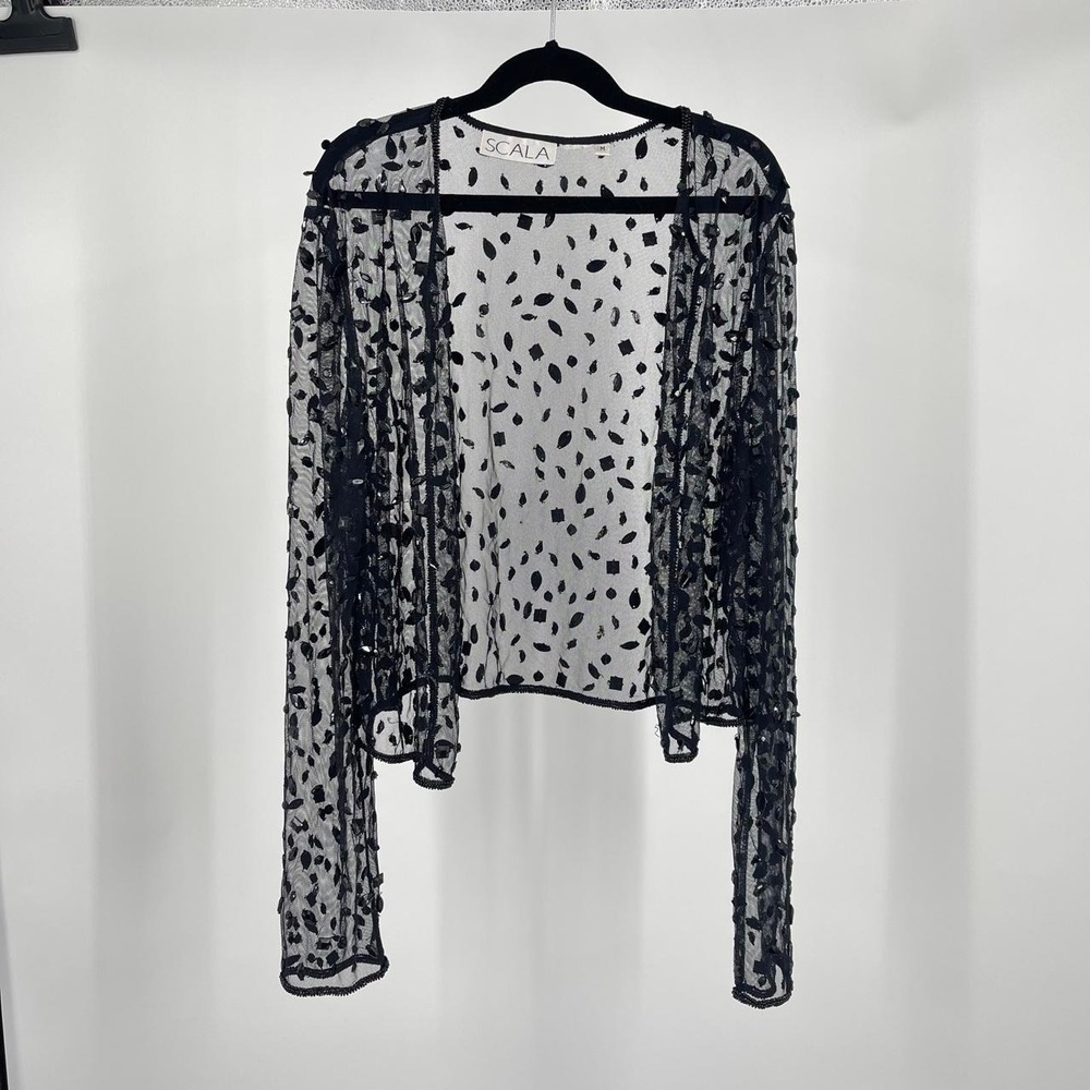 Vintage 90s Scala Whimsigoth Beaded Cardigan Top M Sheer Gothic Romantic Event